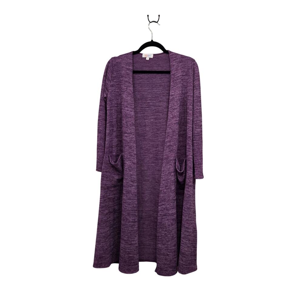 LuLaRoe Sarah Duster Cardigan Sweater Purple Open Front Pockets Womens Size S